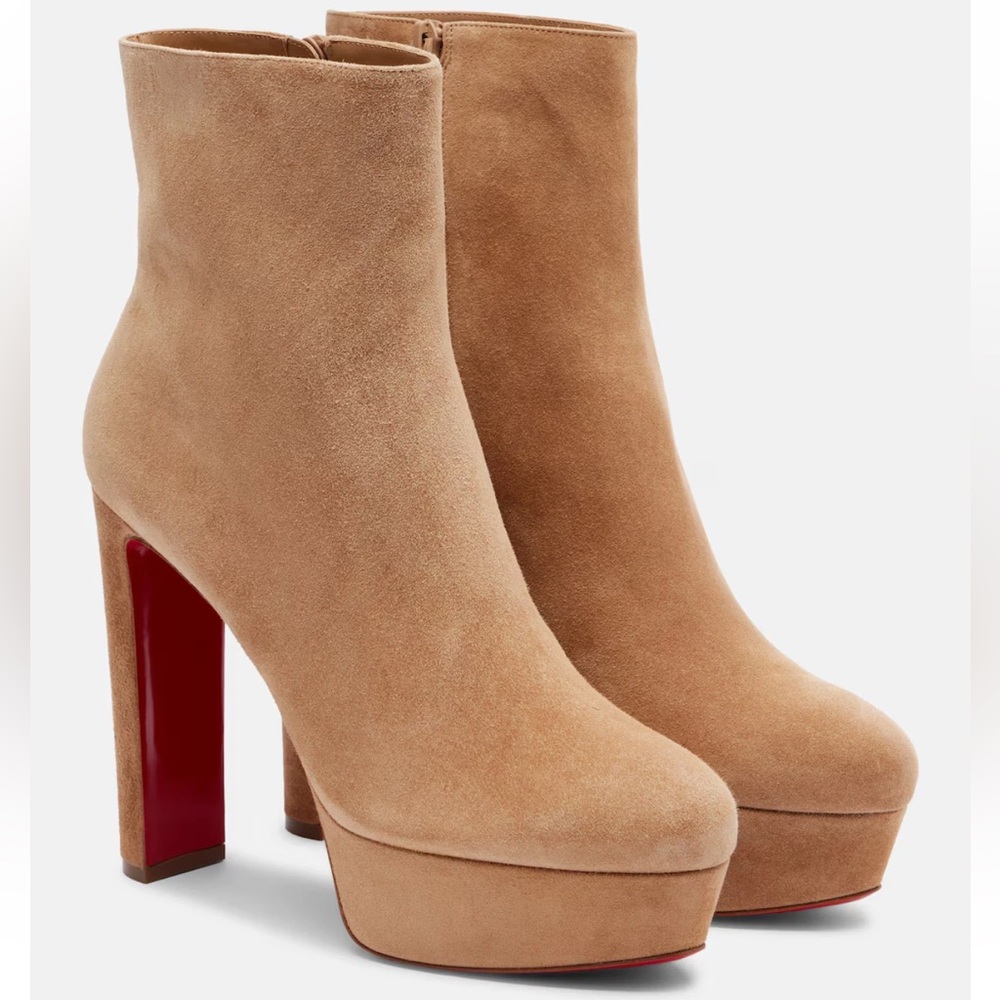 Christian Louboutin Loo Booty 130 Lionne Beige Platform Heel Ankle Boot 40.5 - Picture 5 of 15